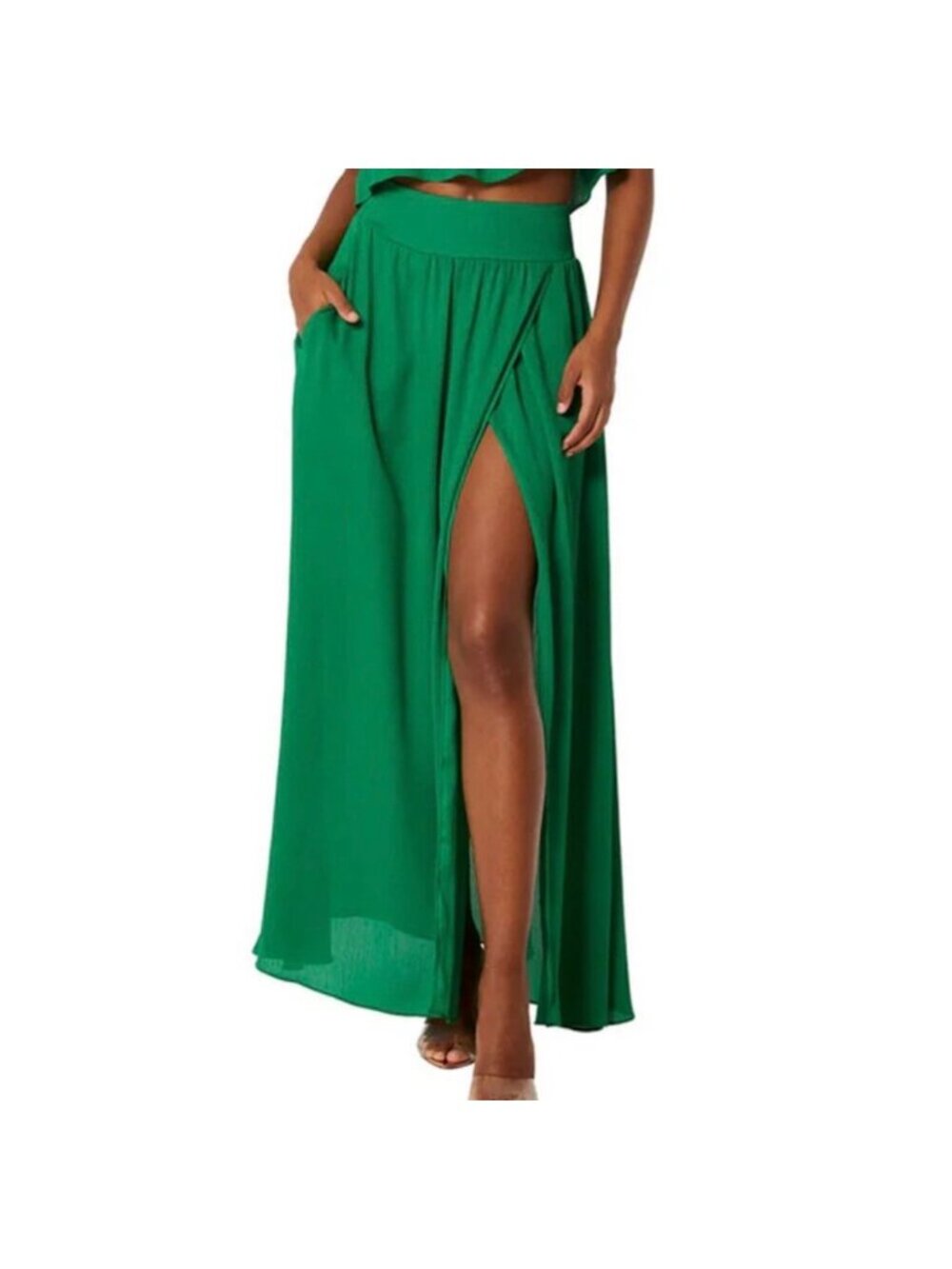MISA Los Angeles Balena Women’s Green Faux Wrap Maxi Skirt Size S